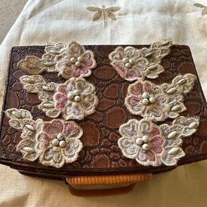 Six Vintage Handmade Lace Beaded Rosettes / Flowers.
